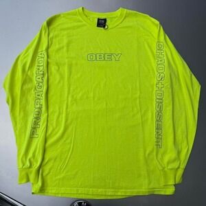 Early 2000s Chaos + Dissent Neon green Obey Propaganda long sleeve shirt